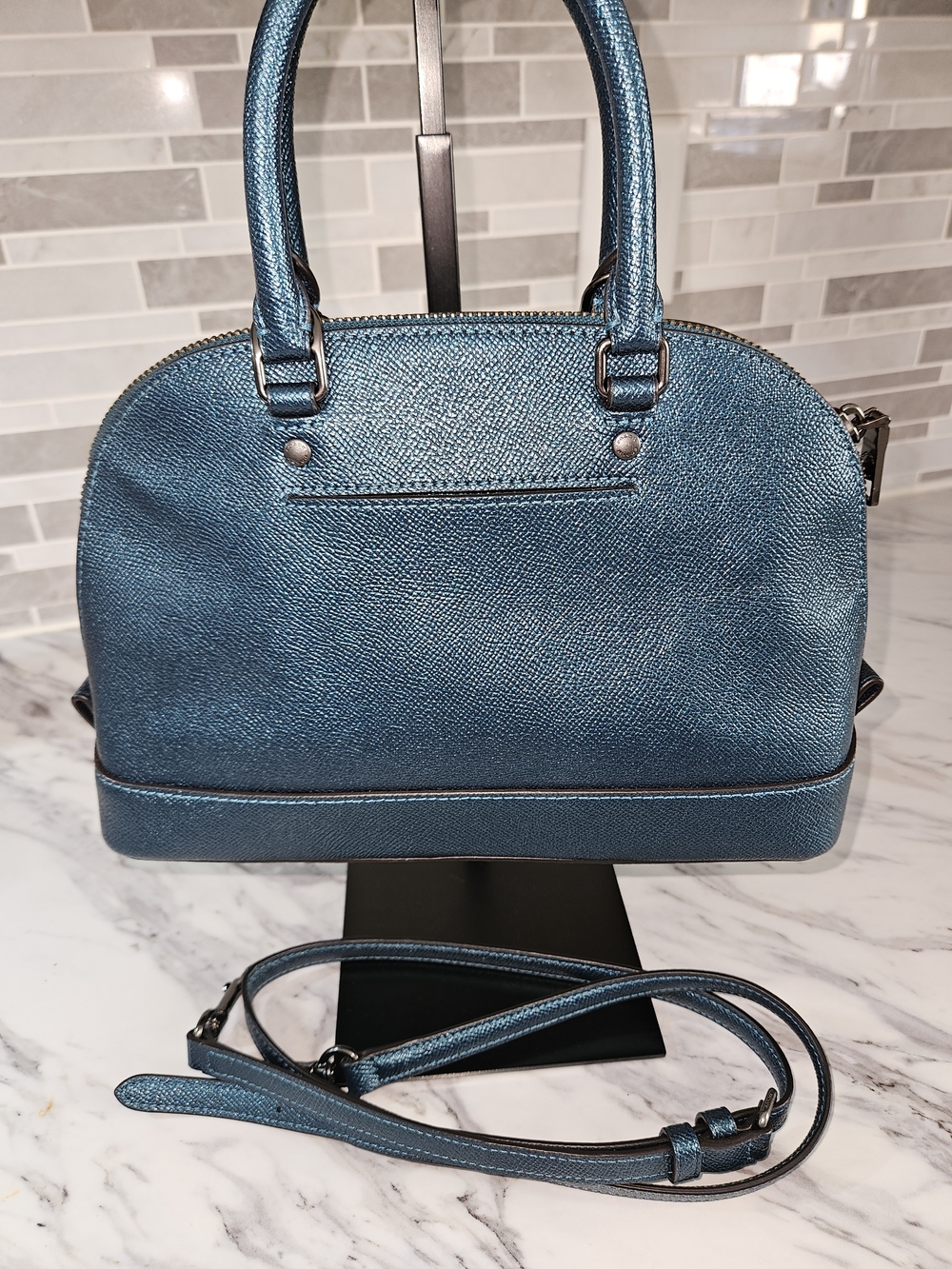 Coach Blue Metallic Mini Satchel with Removable Strap - Picture 3 of 9